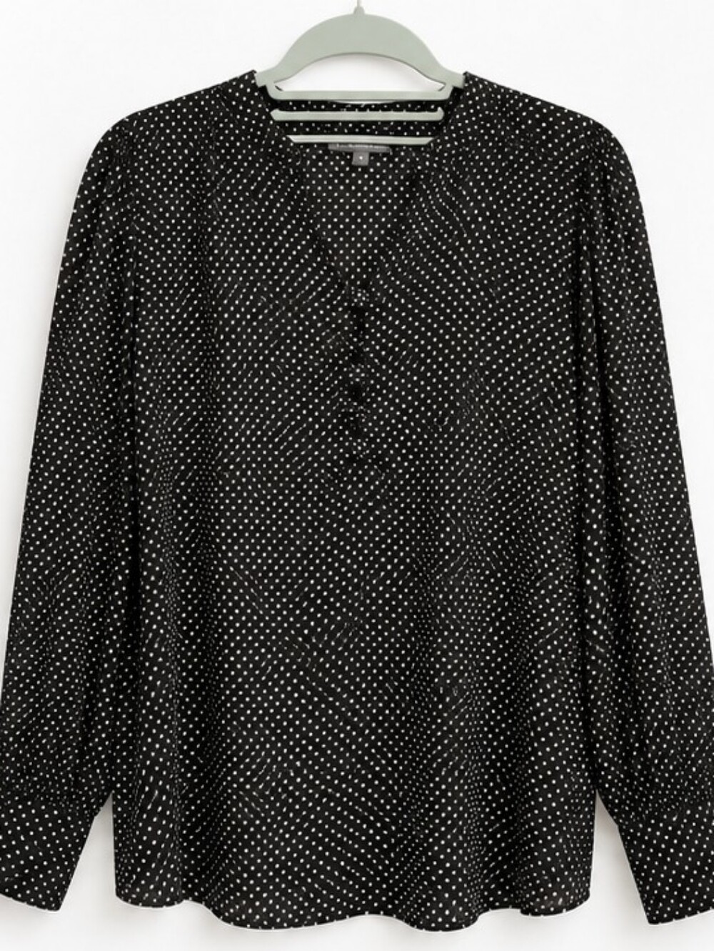 Adrianna Papell XL Black White Polka Dot Long Sleeve Button Blouse